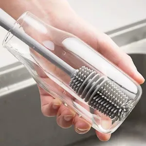 Long Handle Eco-Friendly Silicone Water Cleaning <b>Brushes</b> Modern Design Baby Bottle Kitchen Cleaner <b>Wheel</b> PP TPR for Glass Wash - Product Image 1