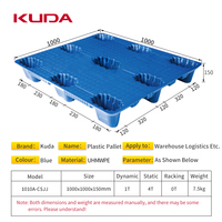 Palette en plastique moulée par soufflage à neuf pieds KUDA 1010A-CSJJ, plancher de stockage pour entrepôt et atelier, plaque de base industrielle 1000x1000x150mm