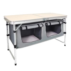 Outdoor BBQ <b>Height</b> <b>Adjustable</b> Picnic Camp Kitchen <b>Table</b> Lightweight Aluminum <b>Folding</b> Camping <b>Table</b> <b>With</b> Storage - Product Image 2