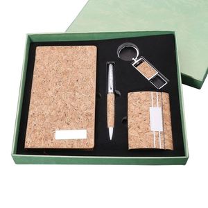 Cork <b>Notebook</b> <b>Set</b> Four-Piece <b>Notebook</b> <b>Pen</b> <b>Set</b> Business Card Holder Keychain; Recommended Gift for Schools Real Estate Firms - Product Image 5