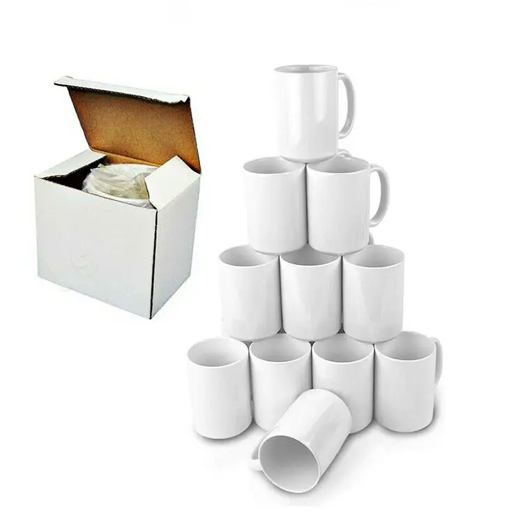 Tasse à café en céramique et Sublimation, Logo personnalisé blanc uni, pour le thé, porcelaine à bas prix, 11 Oz, 144