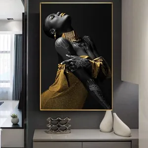 アフリカの黒人女性フィギュアアートキャンバス絵画ポスターとプリントスカンジナビアの壁アート写真リビングルームの家の装飾