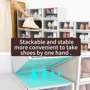 Haixin-organizador de zapatos apilable, contenedor tipo cajón, grande, 3 unidades, caja de almacenamiento de zapatos, Material plástico