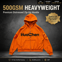 Boxy Fit Übergroßer Zip-Up Hoodie für Herren Distressed Applikation Rohe Kanten 500gsm Schwergewicht Streetwear Individuelles Private Label Hoodie