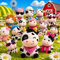 Lot de figurines de vaches de la ferme en peluche, avec accessoires multiples, vache tachetée en peluche