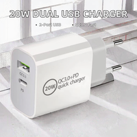 Cargador de Pared PD de 20 W con USB Tipo C y 2 Puertos QC3.0, Adaptador de Enchufe Universal para EE. UU., UE, AU, Reino Unido, para iPad Pro, para Teléfono, para Teléfono Móvil