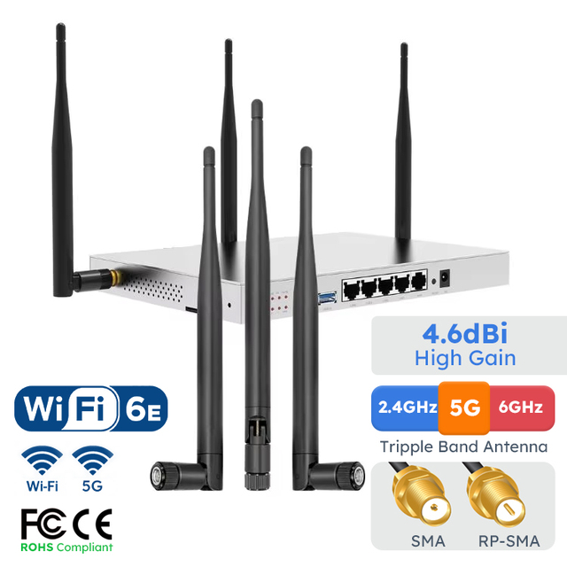 High Gain 4.6dBi 2400-5900MHz Triple Band 2.4G 5G 6E External WiFi Antenna for Router and Cell Phone