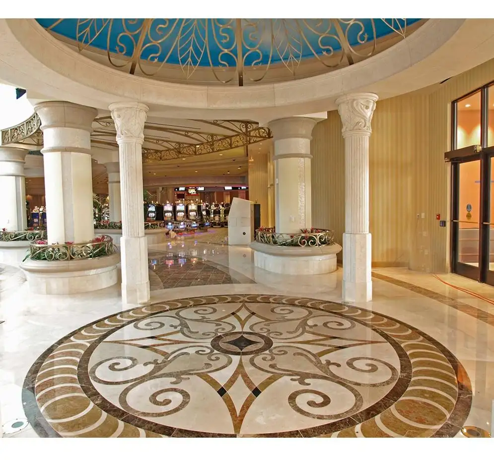 Natural magic cube onyx marble medallion inlay pattern floor tile hotel project entrance lobby decoration