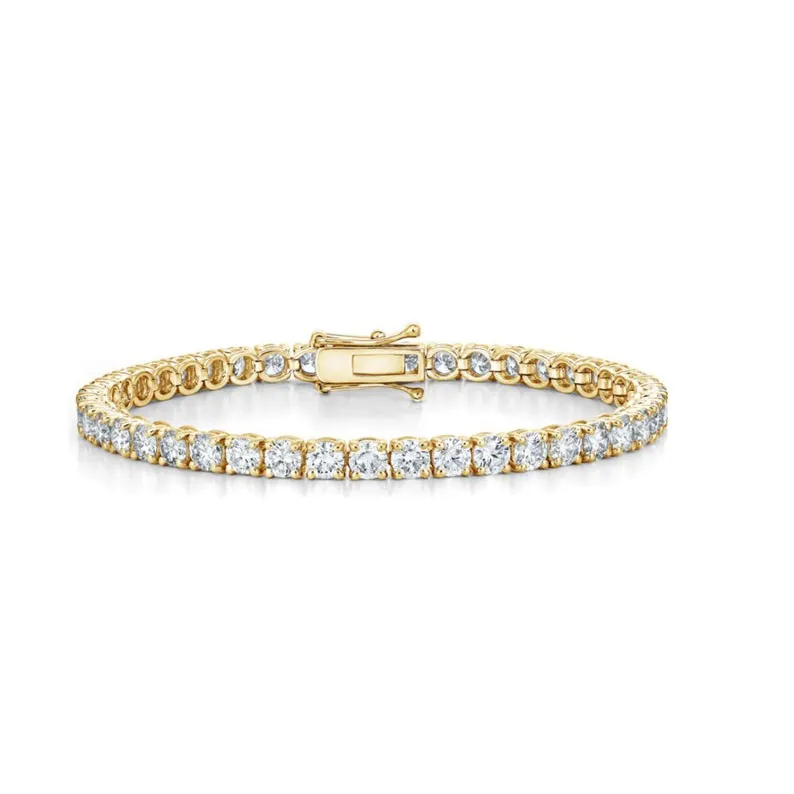 Custom 10K Gold Moissanite Diamond Tennis Armband Geel Goud 3Mm Rvs Bangle