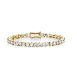 Bracciale Tennis personalizzato in oro 10 carati con diamante Moissanite bracciale rigido in acciaio inossidabile da 3mm in oro giallo