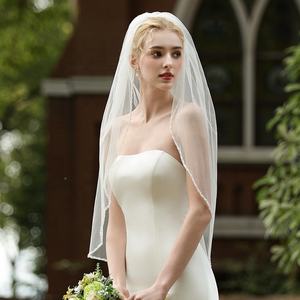 यूरोपीय और अमेरिकी सरल सफेद दाढ़ी लपेटें एकल परत शादी के प्रमुख धागे घूंघट - Product Image 2
