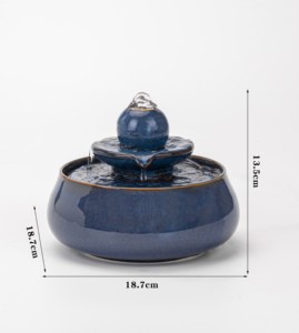 <span class=keywords><strong>Fontaine</strong></span> d'eau de table en céramique calcinée <span class=keywords><strong>bleu</strong></span> indigo, artisanat moderne et exquis, pour la décoration intérieure/extérieure de la maison et du jardin - Product Image 1