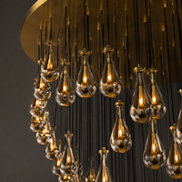 Lustre suspendu LED personnalisé en cristal doré transparent, garantie 2 ans, protection oculaire, idéal pour hall d'hôtel/villa, escalier