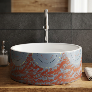 Lavabo de table Micky bleu brun abat-jour lavabo rond moderne en céramique lavabo d'art fait à la main avec évier de luxe à motif de marbre - Product Image 1