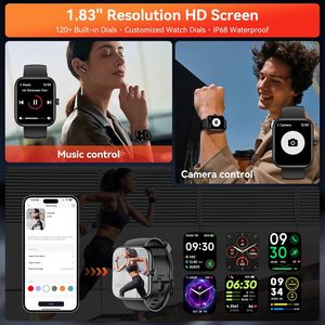 Montre connectée avec écran tactile HD de 1,83 pouces, Alexa intégrée, suivi d'activité physique, notifications Bluetooth, moniteur de fréquence cardiaque 24/7, moniteur de sommeil, IP68 - Product Image 6