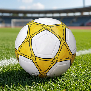 Ballon de football classique blanc et jaune, sérigraphié, durable, taille 5 - Product Image 2