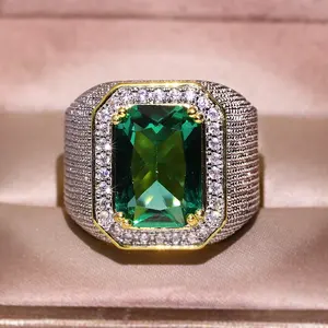 बड़ा ब्रांड हरी जिक्रोन वर्ग Mens अंगूठी के साथ पत्थर पीले सोने भरा बड़े शादी की अंगूठी पुरुष के लिए विस्तृत उंगली के छल्ले पुरुषों