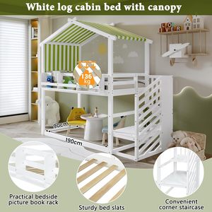Lit superposé avec petite bibliothèque <span class=keywords><strong>d</strong></span>'<span class=keywords><strong>angle</strong></span>, escalier, lit pour enfants, auvent <span class=keywords><strong>d</strong></span>écoratif, durable, confortable, en bois de pin, lit pour enfants - Product Image 2