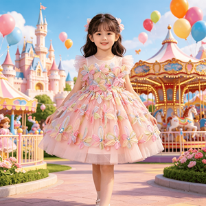 Vestido <span class=keywords><strong>de</strong></span> Princesa con Tul y Mariposas 3D <span class=keywords><strong>para</strong></span> <span class=keywords><strong>Niñas</strong></span>, Sin Mangas, con Volantes en Capas, Vestido <span class=keywords><strong>de</strong></span> Fiesta <span class=keywords><strong>de</strong></span> Cumpleaños, Disfraz Formal - Product Image 2