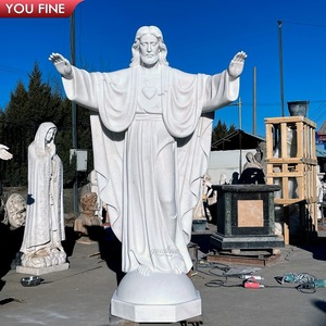 YOUFINE Statue de Jésus en marbre blanc sculptée à la main, pose Divine Miséricorde avec rayons de cœur, pour église et jardin - Product Image 6