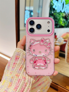Funda de Teléfono Móvil con Diseño de Gato KT de Dibujos Animados, con Lazo y Diamantes, para iPhone 17 Air 16 15 Pro Max, 3D, Brillante, Linda, con Resina IMD y Pedrería - Product Image 5