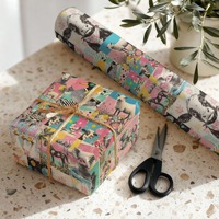 Papier cadeau décoratif pour animaux de la ferme, rouleau de papier artisanal pour emballage DIY