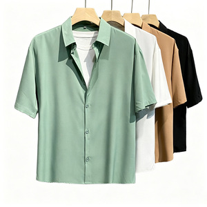 Camicia da uomo primaverile a maniche corte, casual, traspirante, in seta ghiaccio, ad asciugatura rapida, non stirabile, con bottoni singoli - Product Image 1