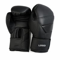 Gants de boxe professionnels en PU noir 8oz avec fermeture auto-agrippante, sangle de poignet réglable, pour entraînement et sparring, logo personnalisé OEM