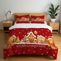 Parure de lit trois pièces en fibre synthétique brossée, motif dessin animé de Noël européen et américain, rayures chaudes, pour couette transfrontalière