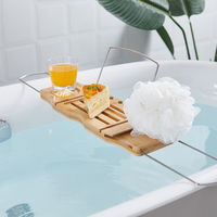 Multifunktionales Badezimmer-Aufbewahrungsregal 1 Stück Verstellbares Bambus-Badewannentablett Rutschfester Badetisch Badezimmer-Tablett zur Entspannung