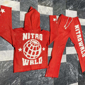 Conjunto de Sudadera con Capucha y Pantalones Deportivos con Cremallera Completa, Diseño Personalizado con Pedrería y Parches Desgastados para Hombre - Product Image 2