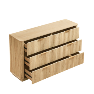 Commode à 6 tiroirs en bois massif de style américain moderne avec finition en chêne naturel, ensemble de meubles de chambre à coucher - Product Image 5