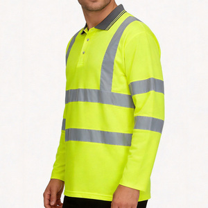T-shirts de travail de construction à logo personnalisé haute visibilité, respirants, à manches longues, polos de sécurité haute visibilité pour hommes avec réflecteurs - Product Image 5