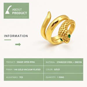 <b>Snake</b> Open <b>Ring</b> Stainless Steel Zircon 14K Gold Vacuum Plated Adjustable <b>Ring</b> in Gold and <b>Silver</b> Colors - Product Image 4