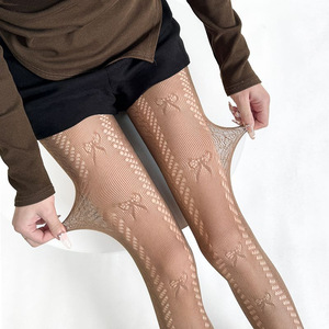 Black Fishnet <b>Tights</b> With Bow Pattern 20D Sheer <b>Thin</b> Pantyhose For Women Four Seasons Wear - Product Image 2