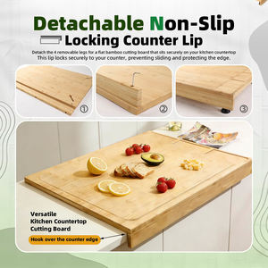 Planche à découper et couvercle de cuisinière extra-larges en bambou, très vendus, avec pieds amovibles et bec verseur avant antidérapant - Product Image 2