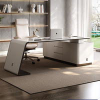 Bureau d'angle minimaliste italien de luxe moderne avec plateau en roche, bureau d'ordinateur haut de gamme et chaise de bureau durable