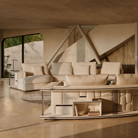 Ensemble de canapés ronds et incurvés en tissu coton et lin pour villa, idéal pour un salon moderne, luxueux et spacieux