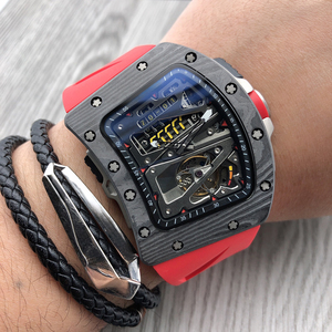 Montre de luxe pour homme en fibre de carbone, forme tonneau, calendrier, multifonction, automatique, mécanique, pour <span class=keywords><strong>les</strong></span> affaires - Product Image 1
