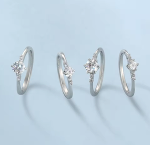 Moissanite 0.5CT 0.3CT 5 Stones Lab Created VVS1 GRA 14K White Golden Plated S925 Sterling <b>Silver</b> Promise Women Engagement <b>Ring</b> - Product Image 4