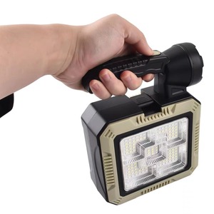 Portable Led Searchlight Solar Rechargeable Emergency <b>Light</b> Outdoor Camping Lamp With Handle Beige Yellow - Product Image 1