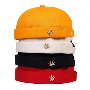 2024 Skullcap Sailor Cap Folha Rebite Bordado Quente Rolado Cuff Bucket Cap Chapéu Brimless Cor Sólida Ajustável Chapéus De Algodão