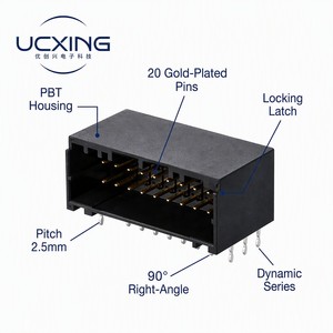 Connettore da <span class=keywords><strong>20</strong></span> pin D1200 1-1827876-0 da cavo a scheda, angolo retto 90 gradi, passo 2,5 mm, 5A 125V, campione OEM ODM disponibile - Product Image 4