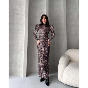 <b>Leopard</b> <b>Print</b> <b>Bodycon</b> <b>Dress</b> Natural Waist Backless Neckline Satin Evening Gown Sexy Style - Product Image 1