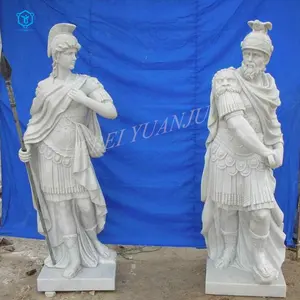 야외 정원 골동품 동상 로마 군인 남성과 여성 대리석 그리스 전사 조각