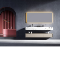 Vasque en dalle de roche moderne personnalisable, miroir intelligent en acier inoxydable, résistant à l'eau, écologique, meuble-lavabo mural pour salle de bain