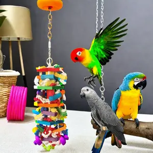도매 핫 세일 새로운 디자인 나무 Deloky 대형 멀티 컬러 새 앵무새 씹는 장난감