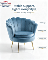 Fauteuil de loisirs moderne en velours, capitonné, durable et confortable, avec pieds en métal doré pour salon