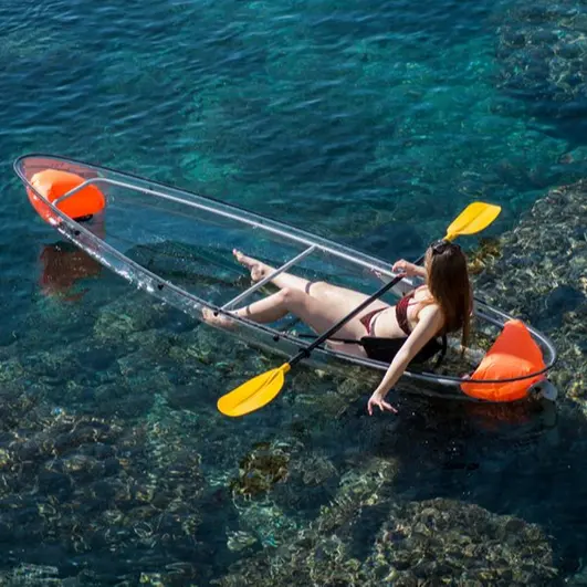 Doble asiento kayak transparente kayak océano claro transparente kayak doble transparente barco