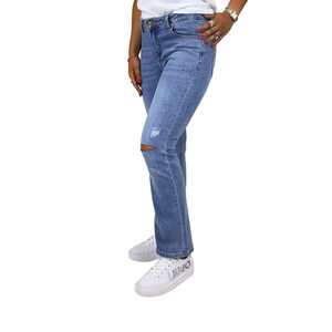 Pantalon Donna DKE4712 Jeans taille haute coupe droite effet usé pour femme - Product Image 2